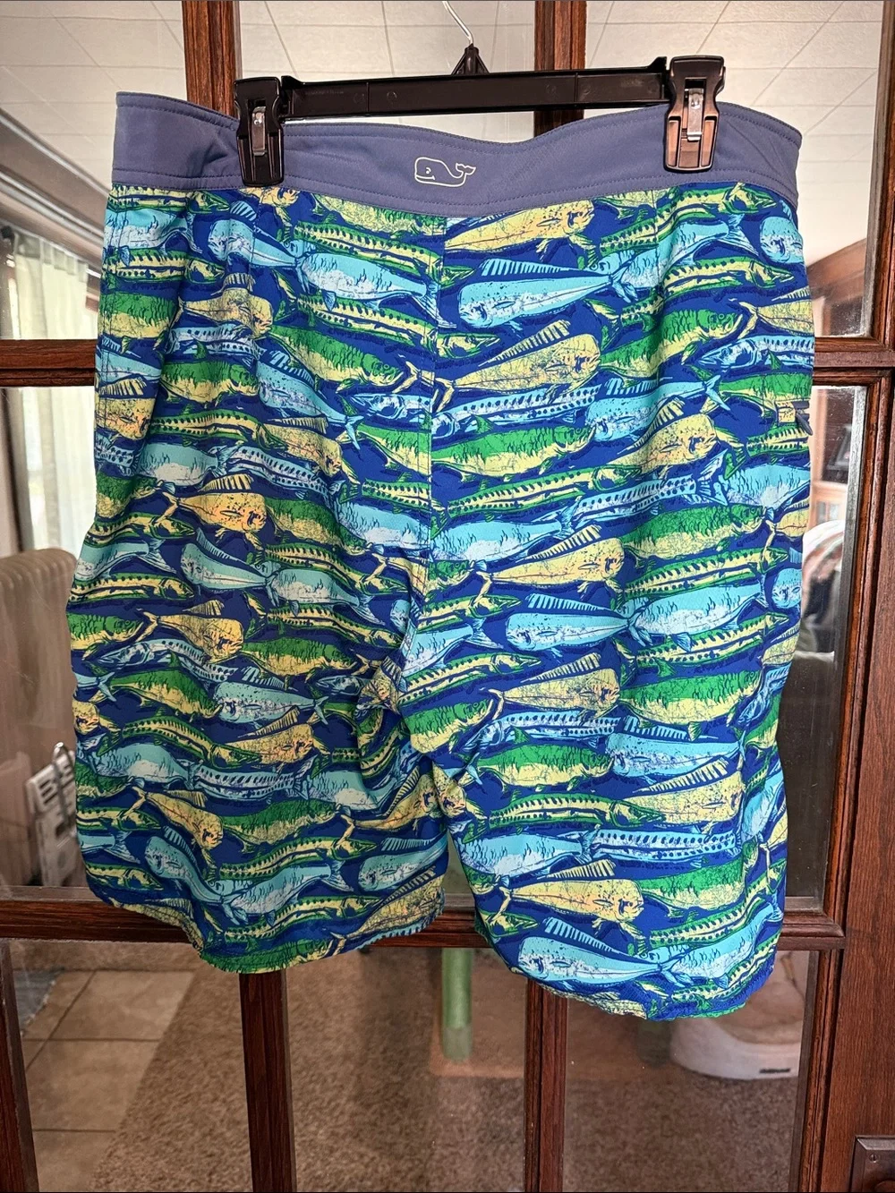 Vineyard Vines Mahi Mahi Fish Print Board Shorts Mens 38 Blue Green Swim Trunks